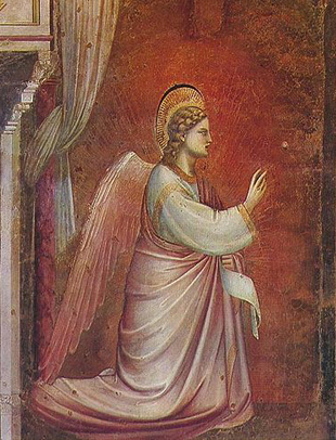 Giotto di Bondone (1267-1337), Cappella Scrovegni a Padova, Life of the Virgin, The Angel Gabriel Sent by God. Wikimedia commons : Petrusbarbygere