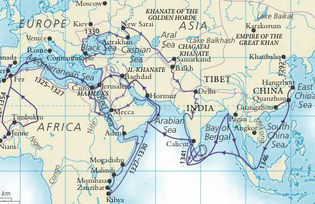 Map of Ibn Battutah's travels Courtesy the Internet Medieval Source Book