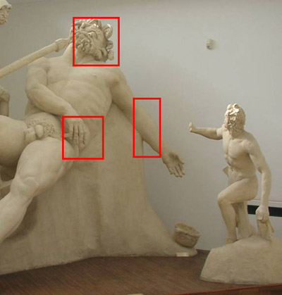 The reconstruction of the Polyphemus statue currently on show at the Museo Archeologico di Sperlonga.