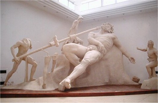 Plaster reconstruction of the Polyphemus statuary group, Museo Archeologico di Sperlonga.