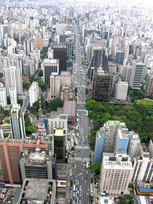 Cutting through Sao Paulo - an aerial view of the Avenida Paulista