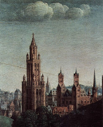 The heavenly Jerusalem in Gothic style : detail