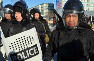 Kazakh police in Zhanaozen
