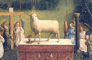 Detail from the Ghent altarpiece - The Adoration of the Mystic Lamb by Jan and Hubert van Eyck 