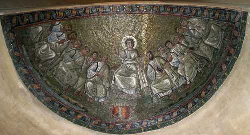 Christ amongst the disciples, 4th century apse mosaic, once part of a Roman imperial mausoleum (now inside the Sant'Aquilino chapel of St Lawrence's basilica, Milan (Giovanni Dall'Orto)