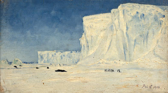 Face of the Shackleton Ice Shelf, Queen Mary Land. Painting by Charles Harrisson