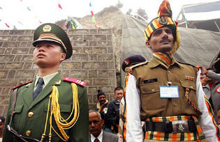 Chinese and Indian soldiers on parade