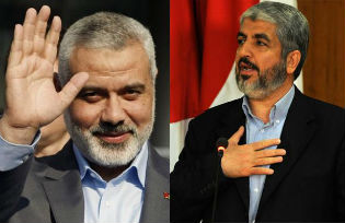 Hamas Prime Minister Ismail Haniyah (left) and political bureau chief Khaled Masha'al.