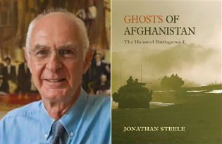 Jonathan Steele and the cover of "Ghosts of Afghanistan"