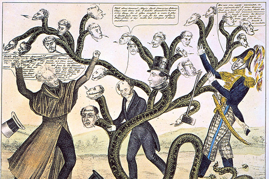 President Andrew Jackson destroying the Bank of the United States. Lithograph, 1828