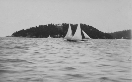 Frigate Island from the west - ‘leg of mutton’ sailing boats