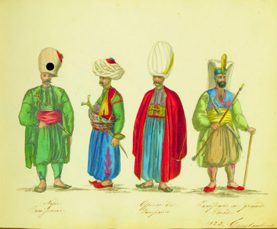 Janissary officers. Wikimedia Commons/Chevalier Auguste de Henikstein. Public domain.