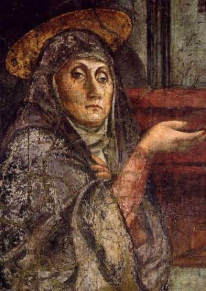 The Virgin Mary in Masaccio's Trinità (detail)