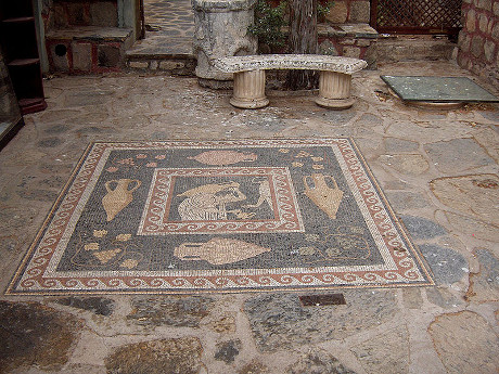 Modern floor mosaic with amphoras. St. Peter's Castle, Bodrum, Turkey. Wikimedia Commons/Georges Jansoone. Some rights reserved.