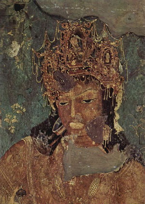Indian painting of Vajrapani Bodhisattva from the Ajaṇṭā Caves