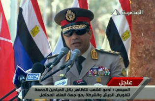 Screen grab from Egyptian television showing General Abdel Fattah al-Sissi calling for people to demonstrate