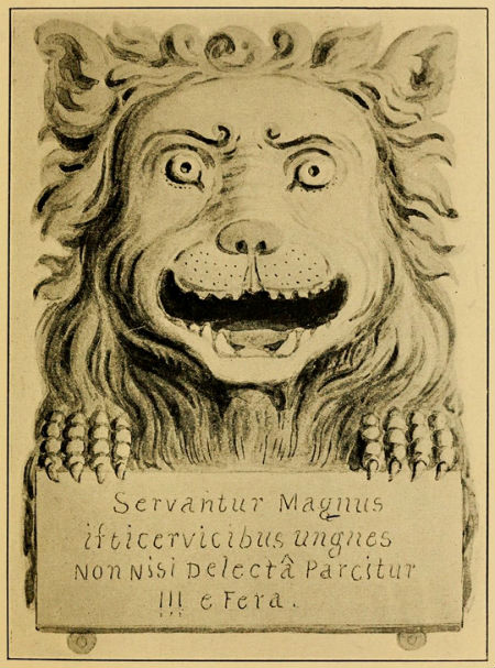 “An excellent piece of workmanship, designed by a great hand in imitation of the antique Egyptian lion, the face of it being compounded out of a lion and a wizard.” — Joseph Addison, the Guardian, 9 July 1713