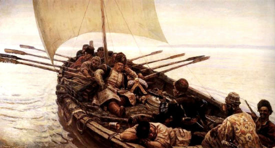 Stenka Razin Sailing in the Caspian Sea by Vasily Surikov, a painting of 1906