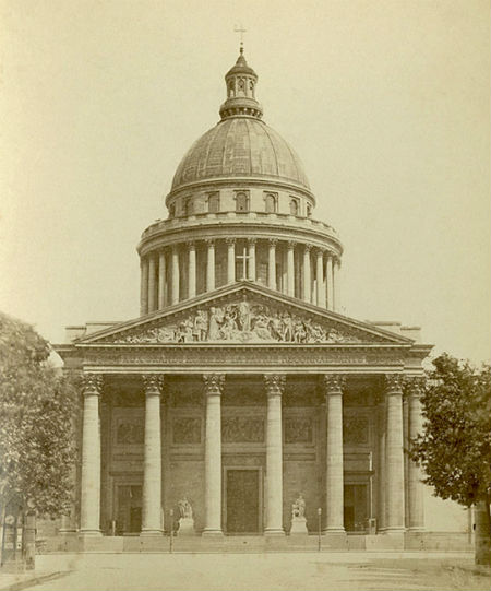 Photograph showing the view of the entrance to the Panthéon in Paris, circa 1880