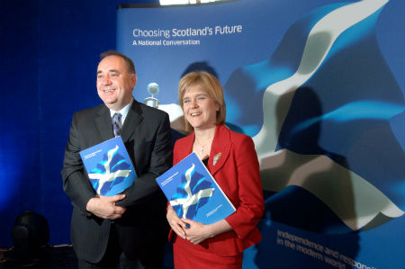 Scottish First Minister Alex Salmond and Deputy First Minister Nicola Sturgeon at the launch of the National Conversation 14 August 2007