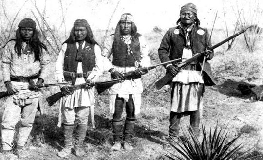 Geronimo (right) with his warriors in 1886. (Source: Arizona Historical Society)