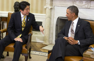Japanese Prime Minister and Shinzō Abe and US President Barack Obama