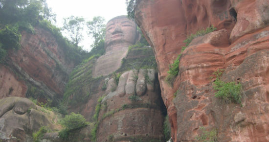 The Giant Buddha of Leshan (713 AD) in the Mount Emei area of Sichuan province. 71 metres high, the statue took 90 years to complete.
