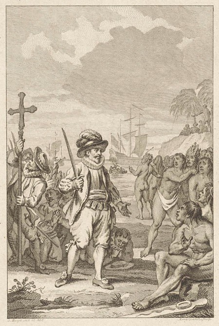 Reinier Vinkeles’ 1788 etching depicting Columbus’ landing