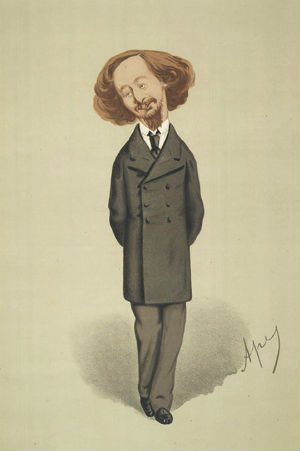 Caricature of Swinburne by “Ape” Carlo Pellegrini, featured in Vanity Fair, November 1874.