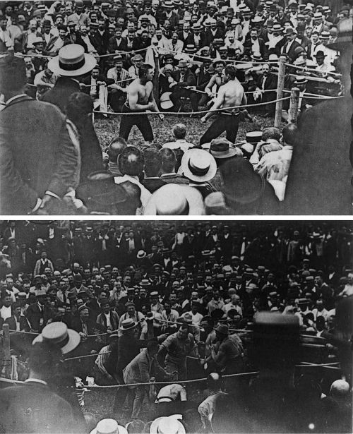 Photographs from Sullivan’s famous fight with Jake Kilrain at Richburg, Mississippi, in 1889, the last bare-knuckle heavyweight title bout and one of the first American sporting events to receive national press coverage - <a href="http://www.loc.gov/pictures/item/2002706358/" target="_blank">Source</a>