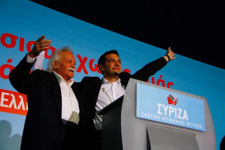 Manolis Glezos and Alexis Tsipras at a Syriza conference. Demotix/Kostas Pikoulas. Some rights reserved.