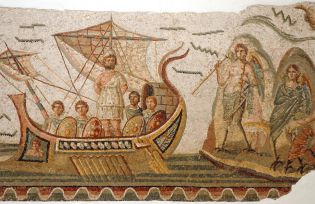 This third-century mosaic from the Roman city of Thugga, in Tunisia, shows how Ulysses, bound to the mast of his ship, hears the song of the sirens—and survives.