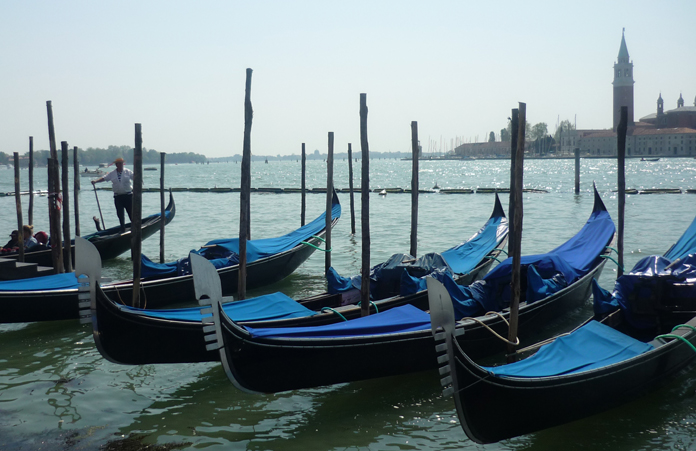Gondolas lined up near St Mark’s Square – Photo Gill McBride Gondolas lined up near St Mark’s Square – Photo Gill McBride