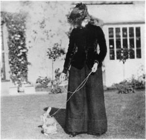 Beatrix aged 25 with her rabbit, Benjamin Bouncer, 1891, from the Victoria and Albert Museum – Source (NB: digital copy not openly licensed).