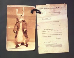Certificate of registration for a Peter Rabbit doll, 1903, from the Victoria and Albert Museum – Source (NB: digital copy not openly licensed).